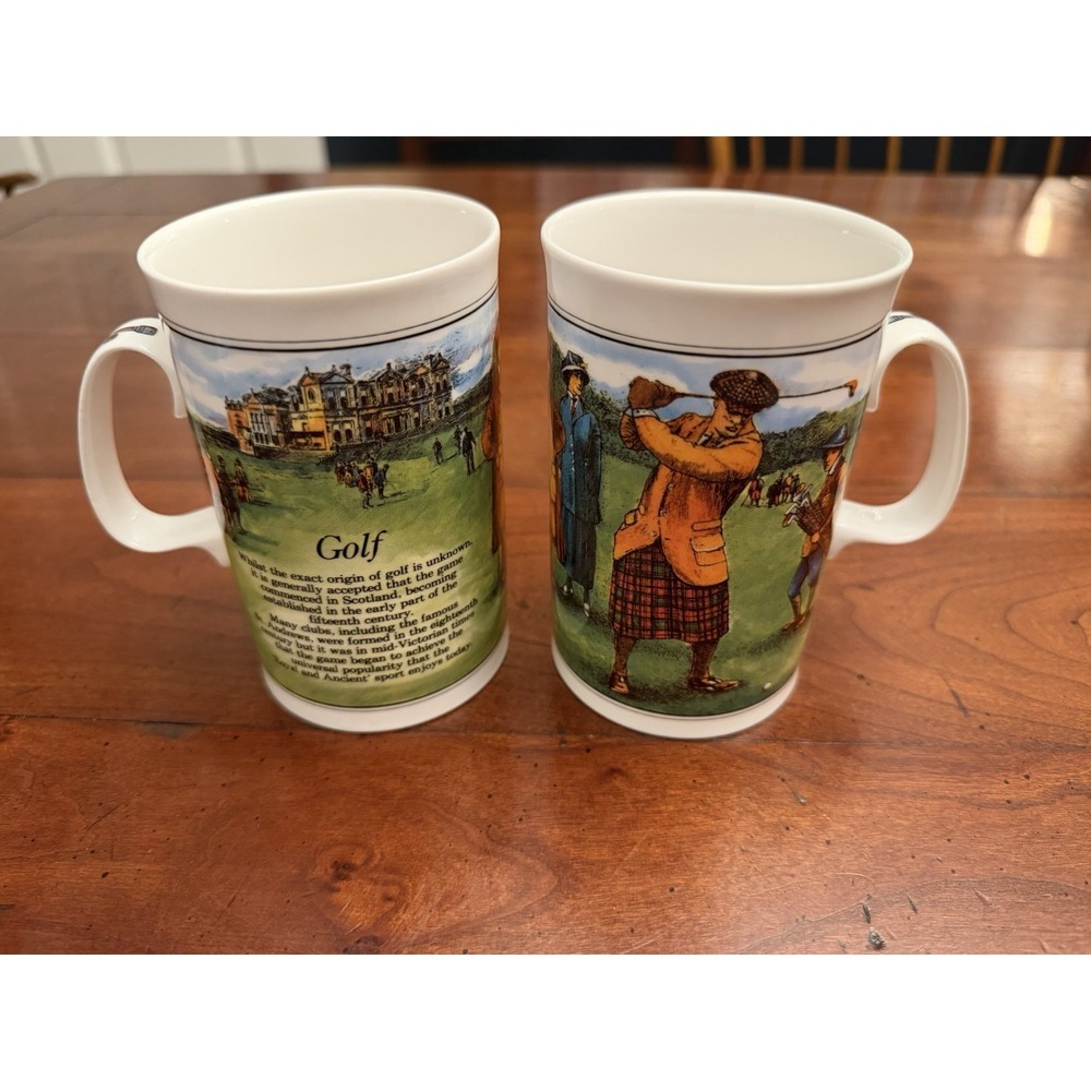 Lot of 2 Vintage Dunoon Stoneware Golf‎ Mugs St Andrews Scotland History of Golf